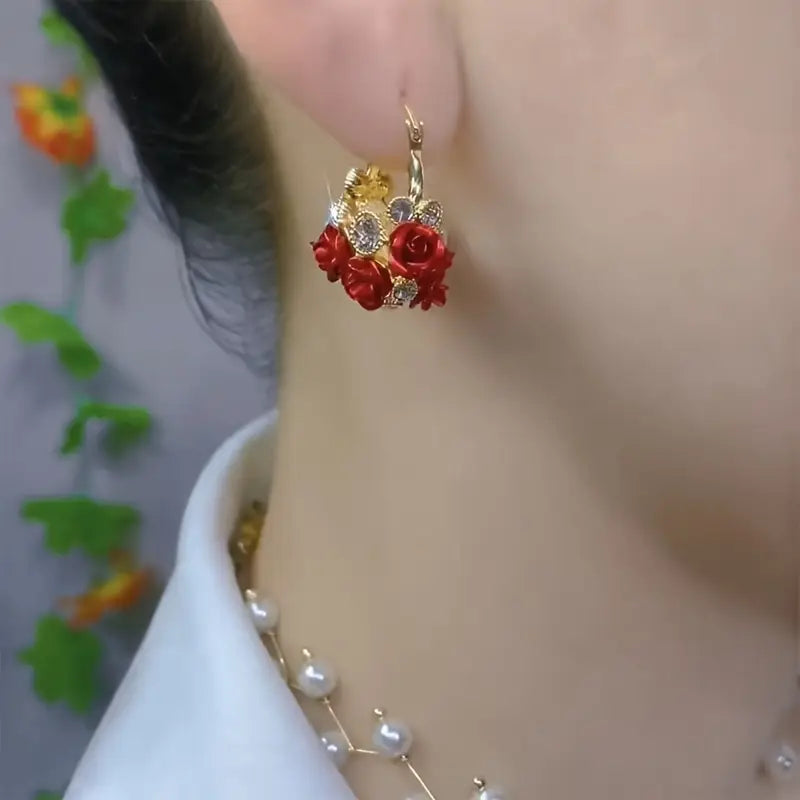 Exquisite Hoop Earrings Zinc Alloy Jewelry Embellished With Colorful Flower Zirconia