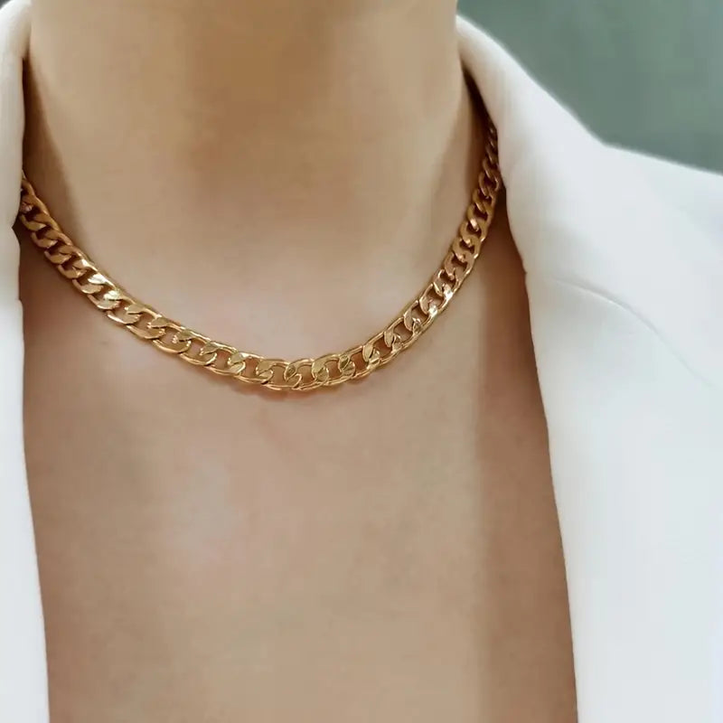 16 Inch Hip Hop Style Stainless Steel Link Chain Necklace Luxury Neck Jewelry Decoration Daily Wear