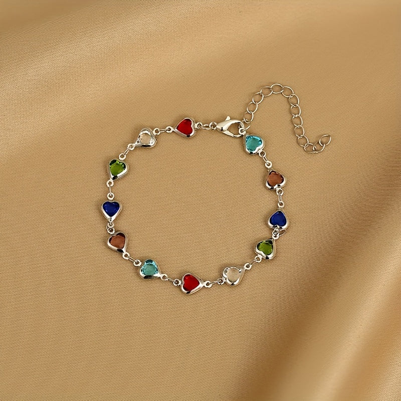 Gold Delicate Colorful Heart Design Bracelet Copper Jewelry