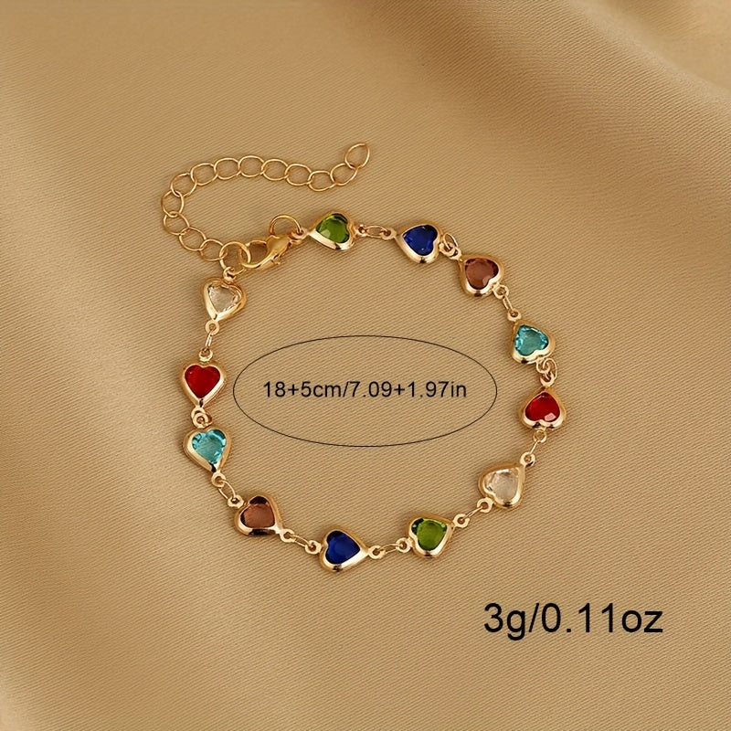 Gold Delicate Colorful Heart Design Bracelet Copper Jewelry