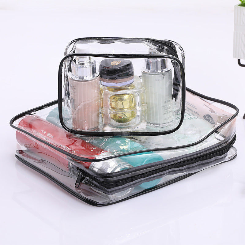 3pcs Clear Makeup Bag, Quart Size Travel Bag For Bathroom Toiletries-Black