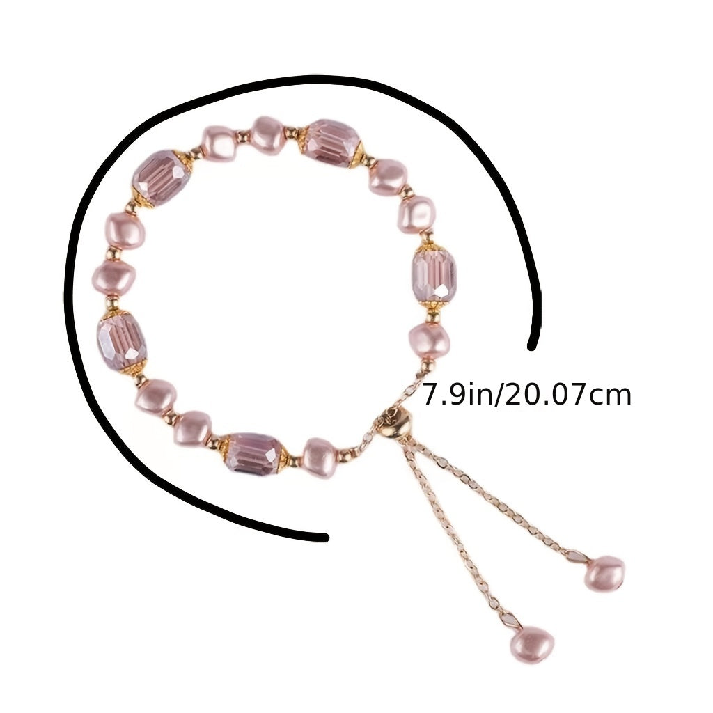 1pc Girl's Elegant Vintage Crystal Pearl Bracelet, Perfect For Girls, And Special Occasions