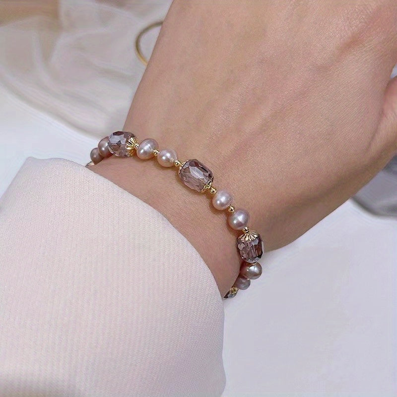 1pc Girl's Elegant Vintage Crystal Pearl Bracelet, Perfect For Girls, And Special Occasions