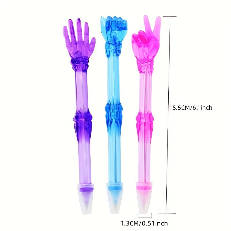 3pcs, Colorful Plastic Finger Bones Ball-point Pen Creative New And Unique Stationery Supplies