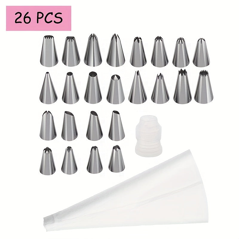26pcs, Complete Cake Decorating Tool Kit with Reusable Pipping Bag and Coupler