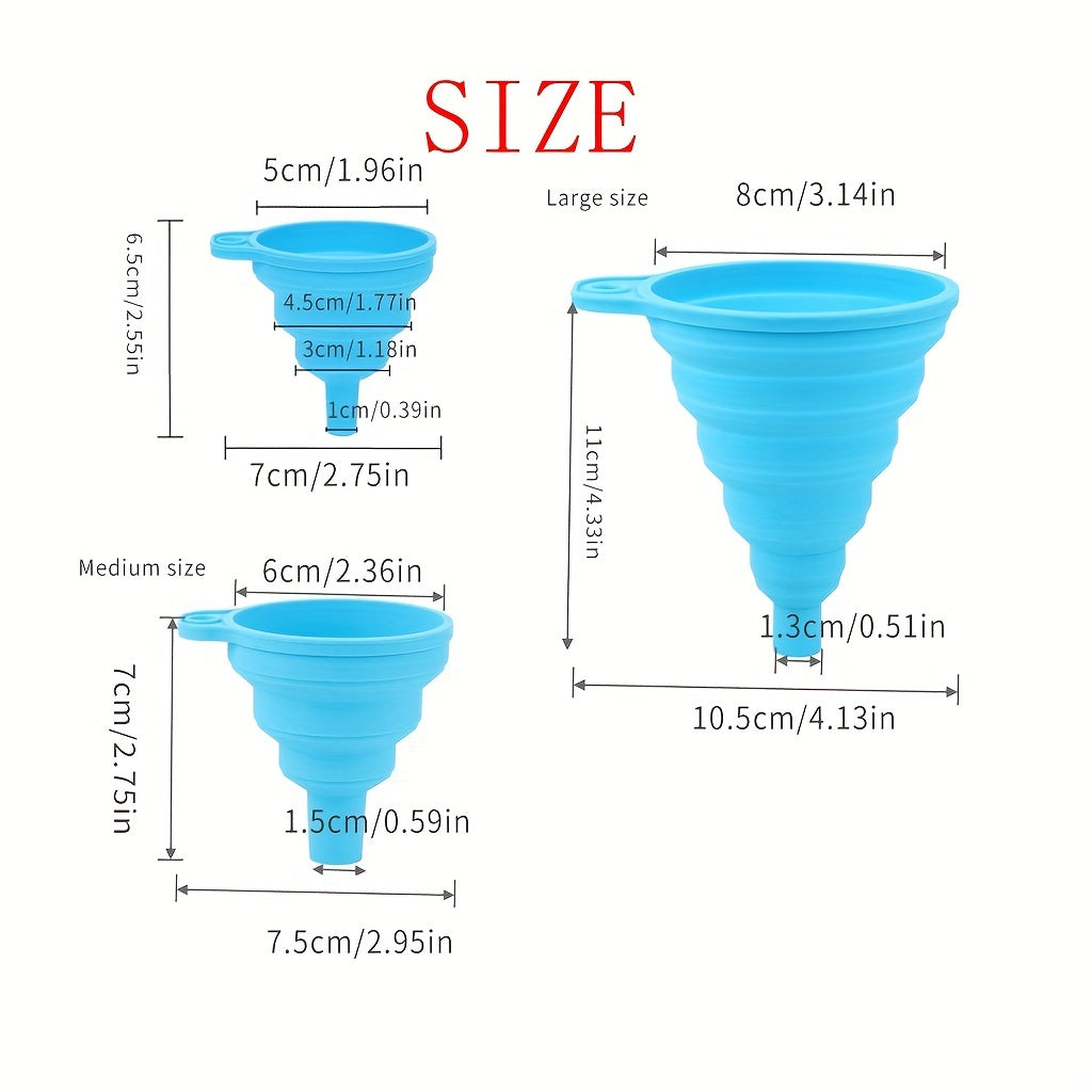 3pcs Portable Silicone Funnel for Kitchen and Wine - Collapsible- Grey Color