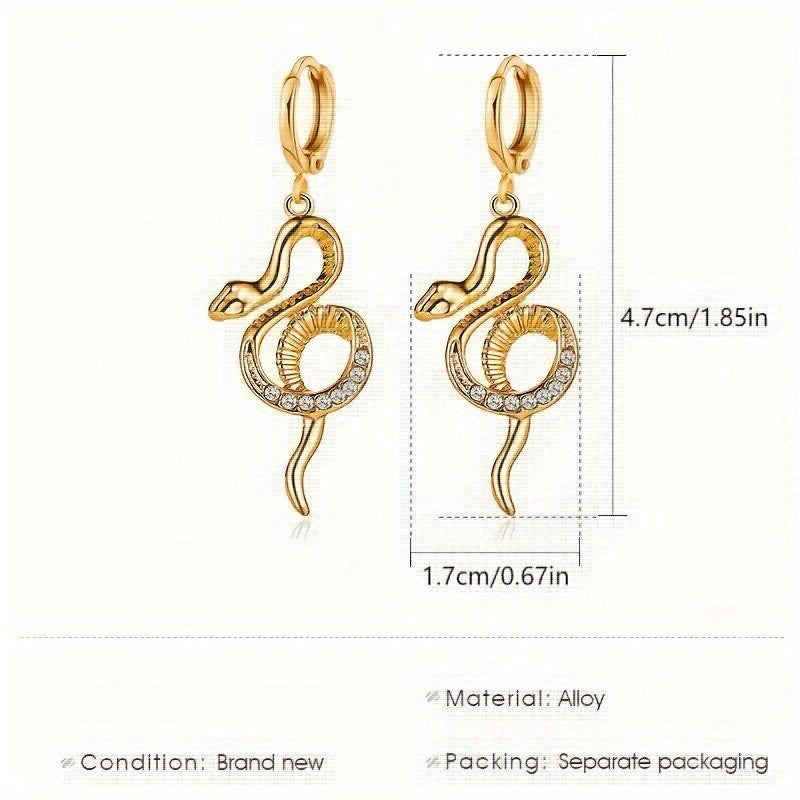 Fashion Creative Inlaid Rhinestone Snake Shape Dangle Earrings.