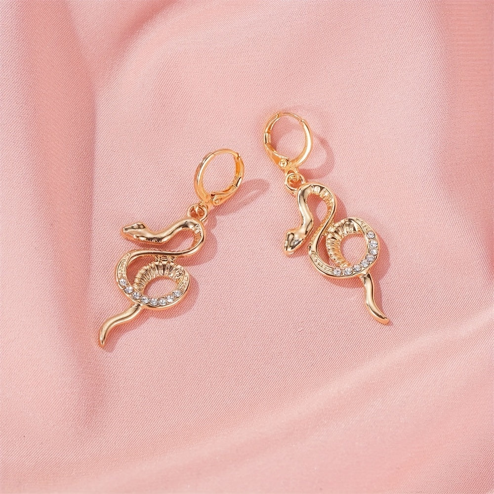 Fashion Creative Inlaid Rhinestone Snake Shape Dangle Earrings.