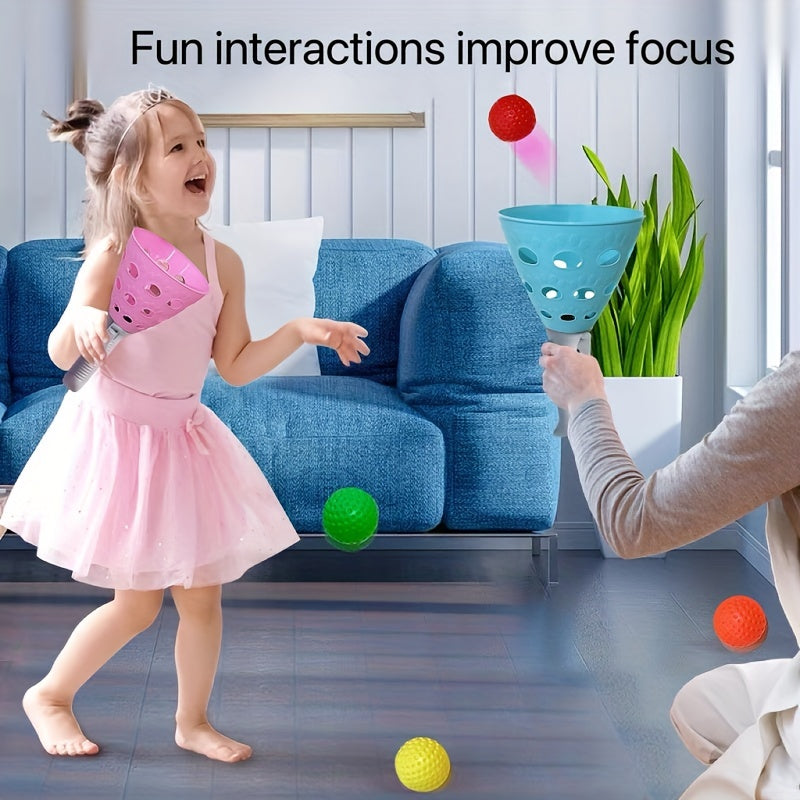 Outdoor Indoor Game Activities For Kids And Families, Pop-pass-catch Games, With 2 Catch Launcher Baskets And 6 Balls, Yard Games