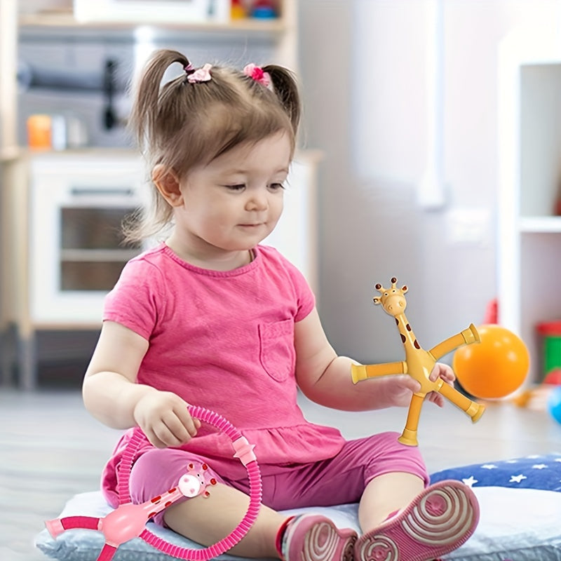 4 Pack Telescopic Giraffe Toys With Suction Cup, Pop Tubes, Sensory Toys For Kids