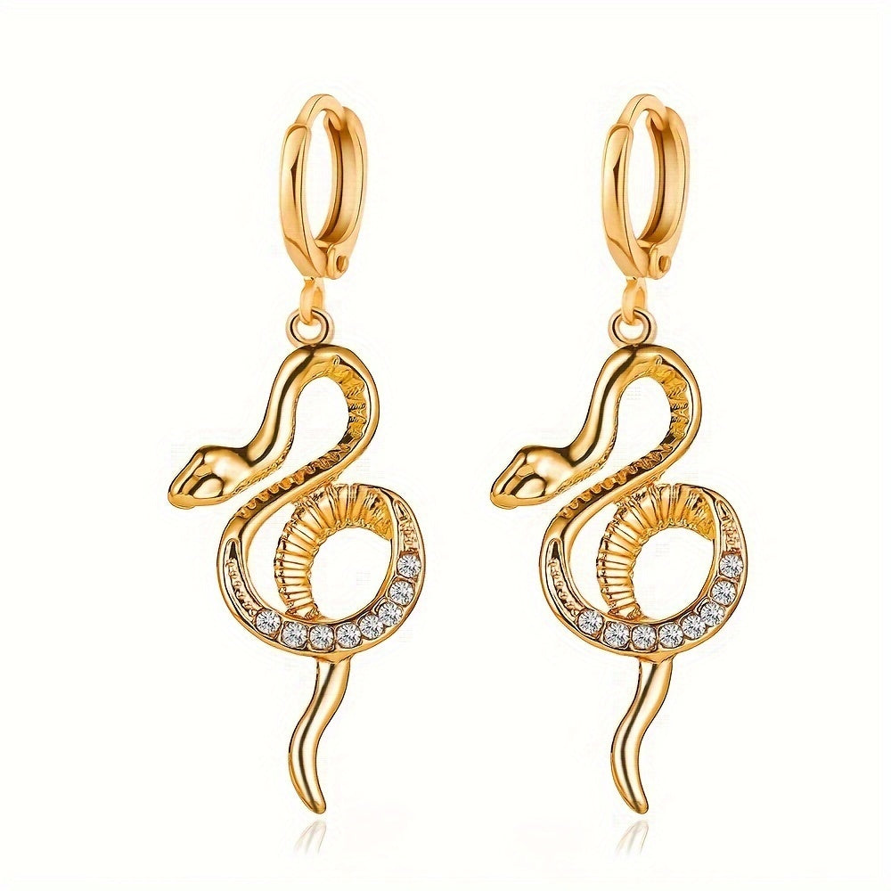 Fashion Creative Inlaid Rhinestone Snake Shape Dangle Earrings.