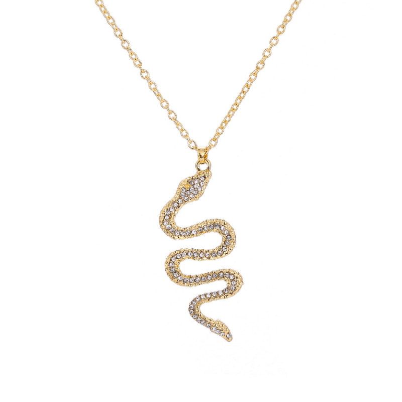 Men's Fashion Minimalist Rhinestone Snake Shaped Pendant Necklace, Hip Hop Couple Jewelry