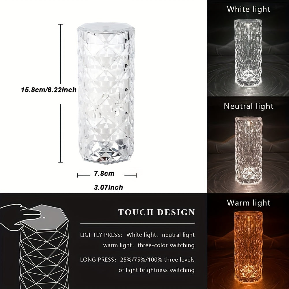 Crystal Diamond Table Lamp With Color-changing Touch Control