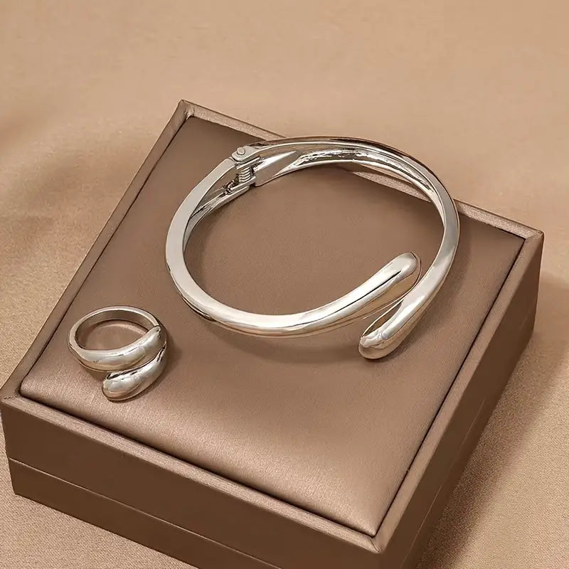 Geometric Ring Bracelet Ring Jewelry Set Alloy Jewelry Gift For Women Party Silver