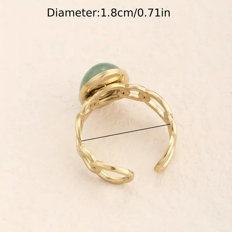 Stainless Steel Open Ring With Glass Beads Blue Turquoise Open Ring Hollow Ring