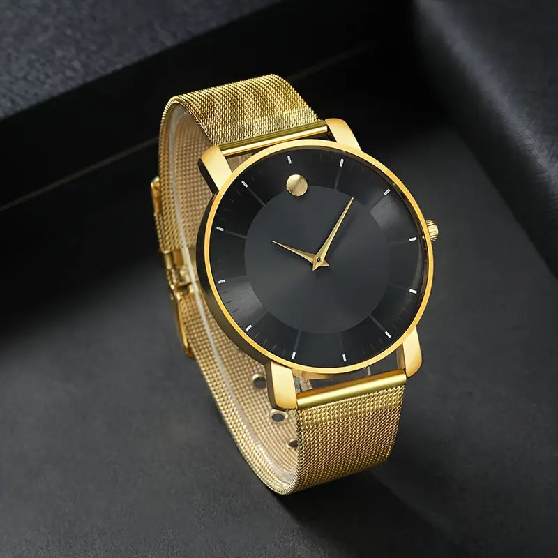 Elegant Golden Tone Women's Quartz Watch, Mesh Strap