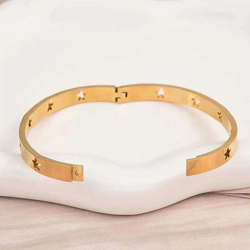 Elegant Minimalist Hollow Star Stainless Steel Bangle Daily Wear Accessory