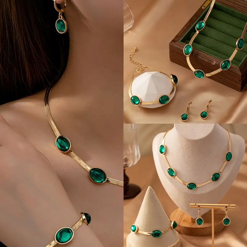 3pcs Luxury Royal Style Jewelry Set Green