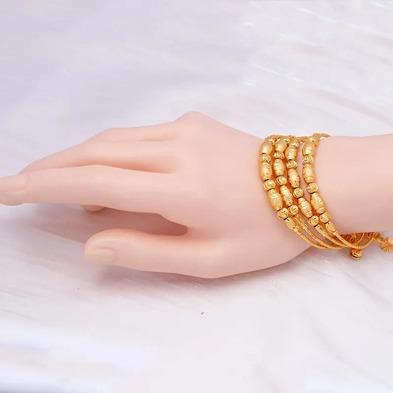 2pcs Middle Eastern Adjustable Size Golden Round Bead Bracelets