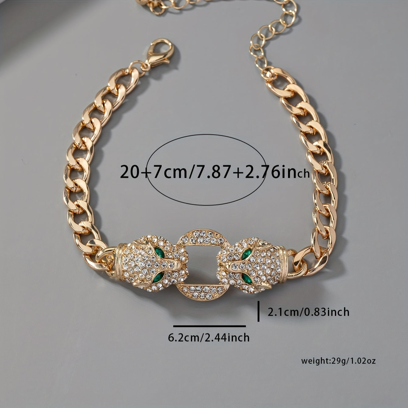 Double Leopard Head Cuban Chain Bracelet Hip Hop Style Zinc Alloy Hand Chain Animal Theme Party Favors