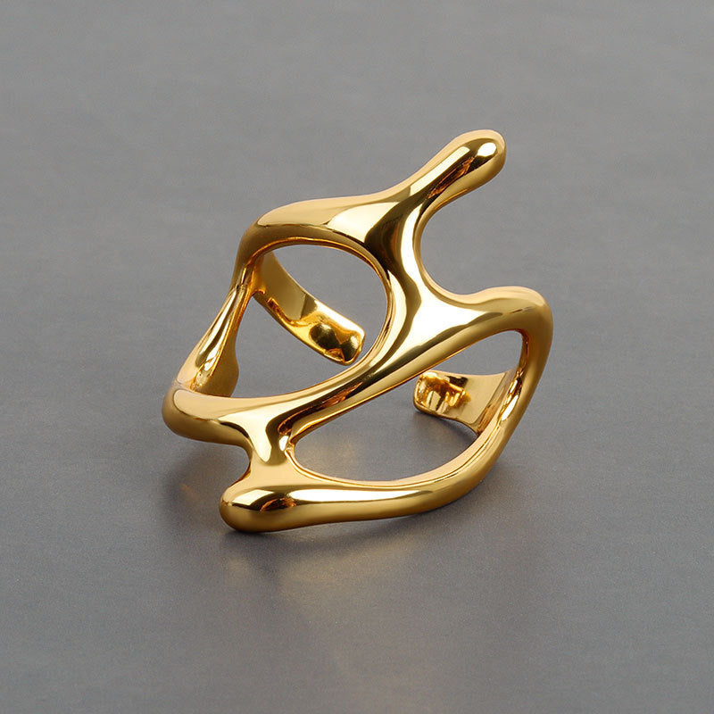1pc Chic Ring Irregular Geometric Design Golden Or Silvery Make Your Call Suitable For Men And Women Match Daily Outfits
