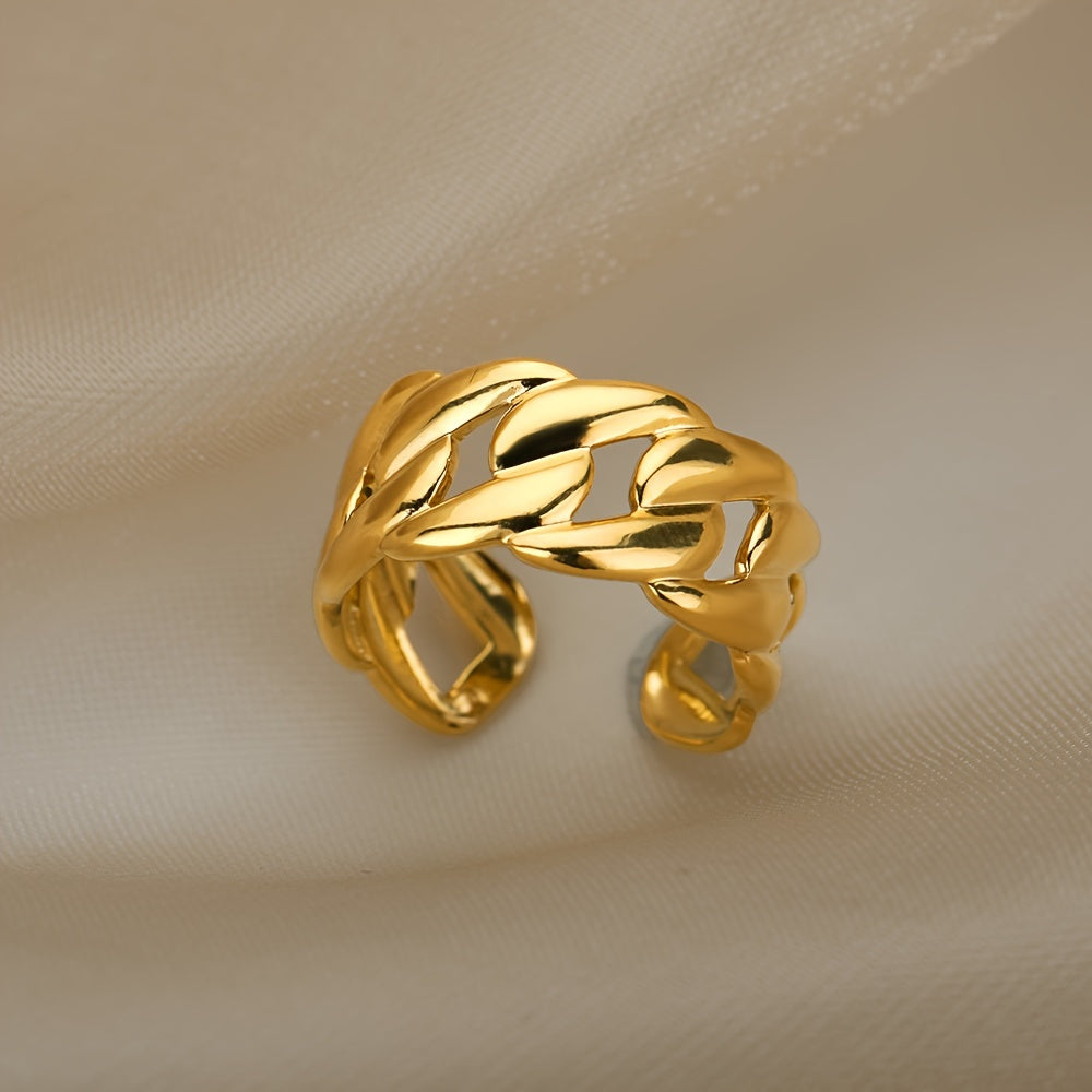 1pc Retro Hip Hop Stainless Steel Ring With Shape Of Chain, Couple Ring, Opening Adjustable Ring