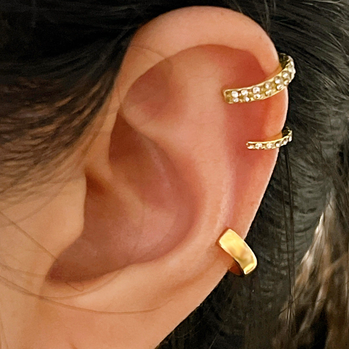3pcs Set Zircon Decor C-shaped Ear Clips Without Ear Holes, Exquisite Trendy Threaded Pattern Glossy Surface Ear Cuff Set (Copy)