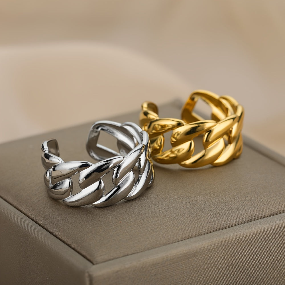 1pc Retro Hip Hop Stainless Steel Ring With Shape Of Chain, Couple Ring, Opening Adjustable Ring