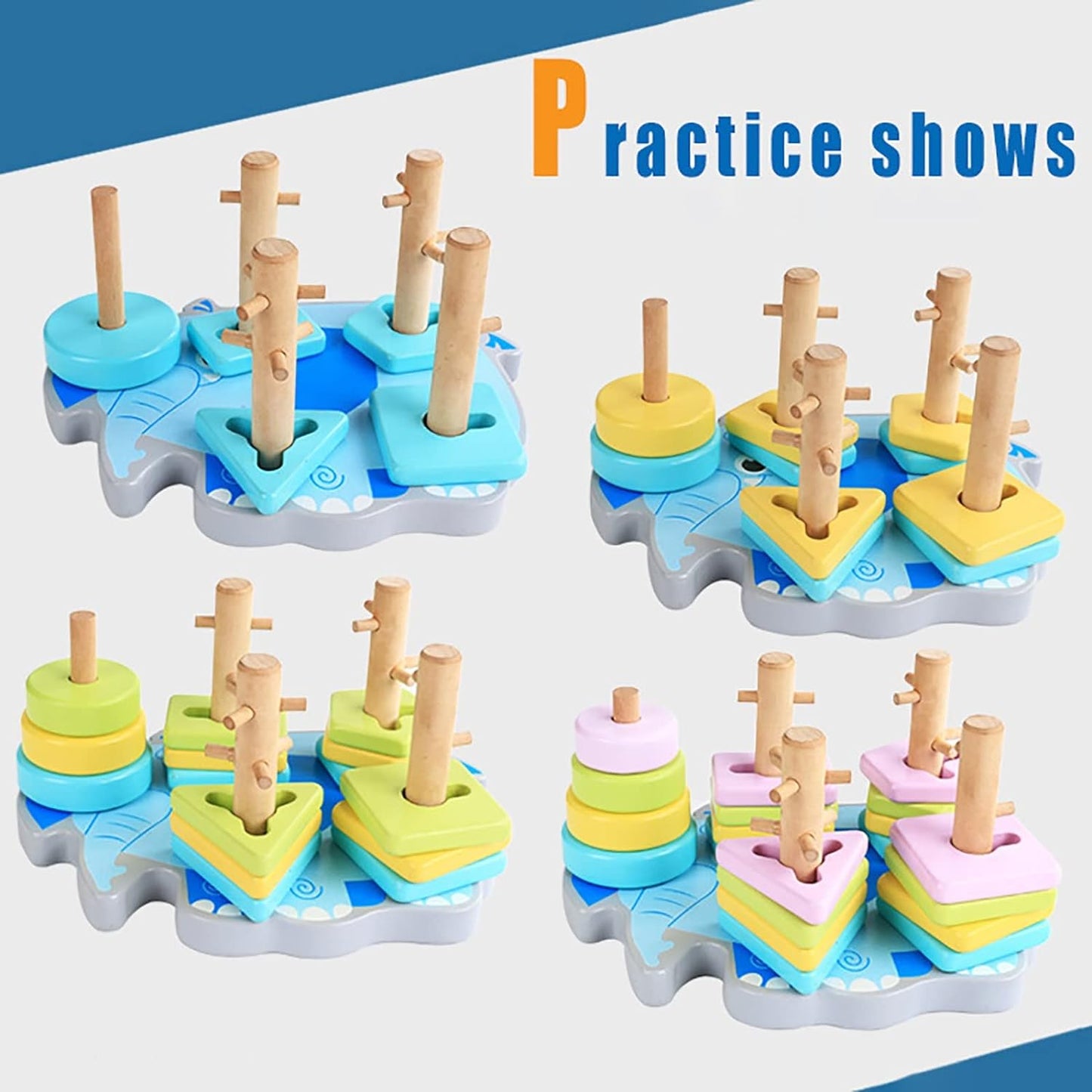 Wooden Five Sets Of Columns Two In One Cartoon Elephant Shaped Sets Of Columns Wooden Early Education Educational Toys Kids for Girls (Sky Blue, One Size)