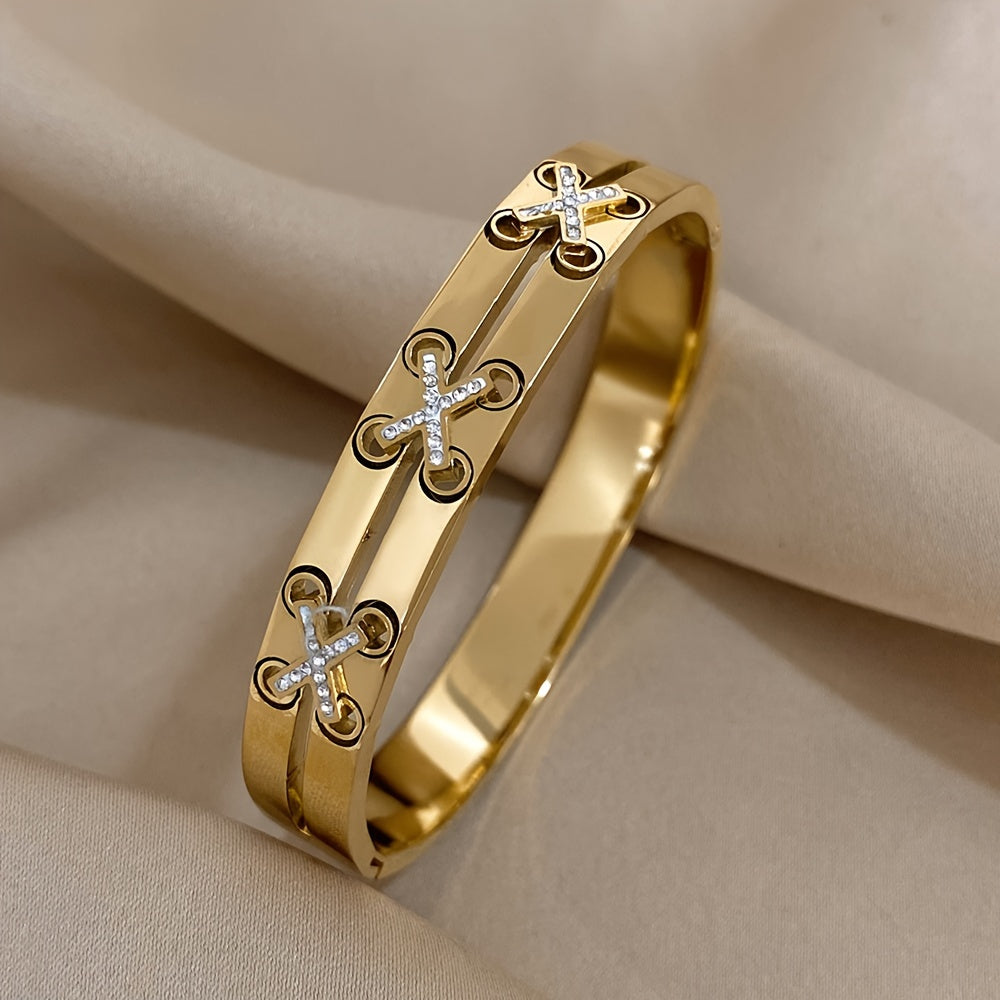 Creative Stainless Steel Bangle Bracelet, Golden Plated Waterproof Jewelry