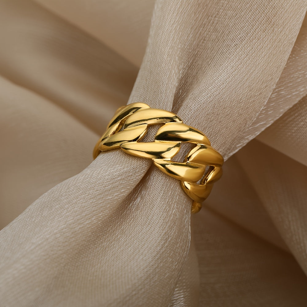 1pc Retro Hip Hop Stainless Steel Ring With Shape Of Chain, Couple Ring, Opening Adjustable Ring