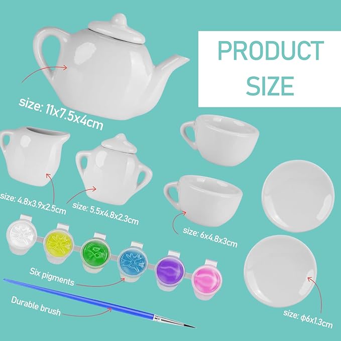 14pc DIY Painted Ceramic Tea Set Toys For Fun Large