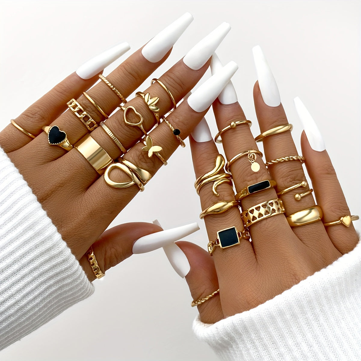 27pcs Vintage Stacking Rings Retro Snake/ Butterfly/ Heart Design Mix