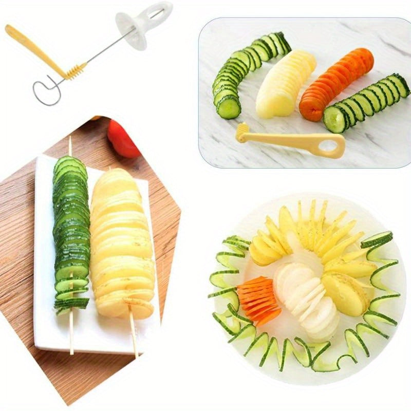 1set Portable Potato BBQ Skewer For Camping Chips Maker Slicer, Potato Spiral Cutter,