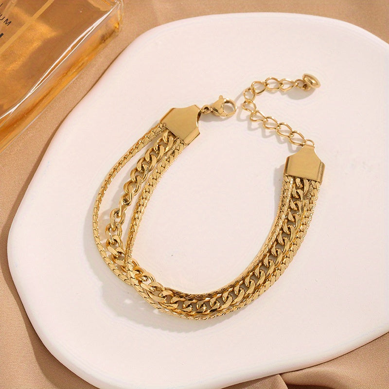 1pc Bohemian Punk Style Golden Triple Layered Fashion Wide Bracelet Elegant french style