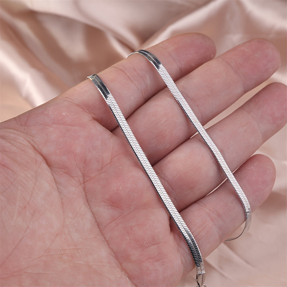 1pc Stainless Steel Necklace, Trendy Flat Chain Necklace Unisex