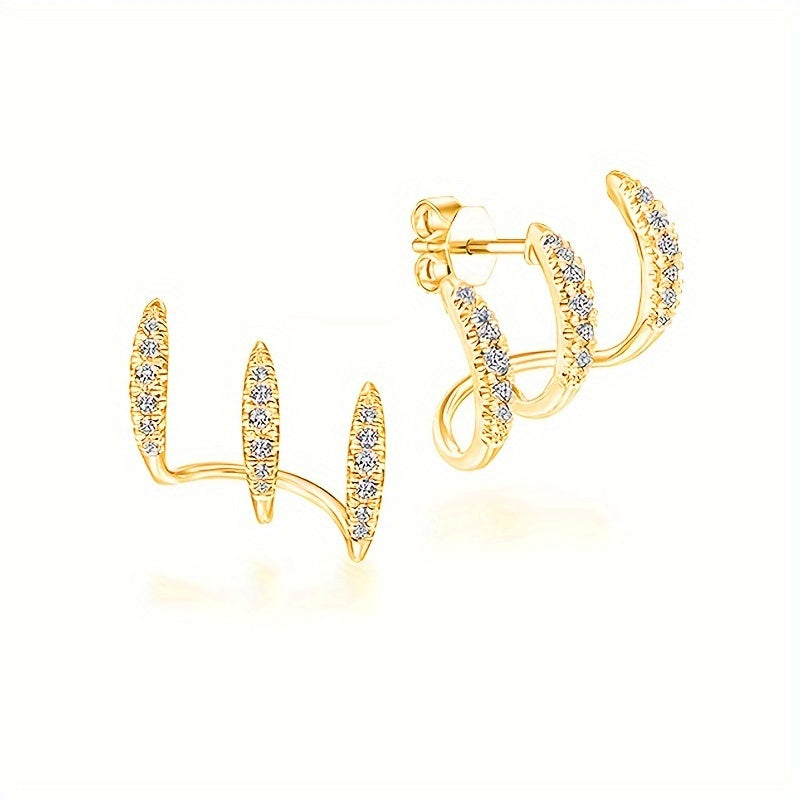 Minimalist Design Earrings, Three-layer Curved Ear Stud