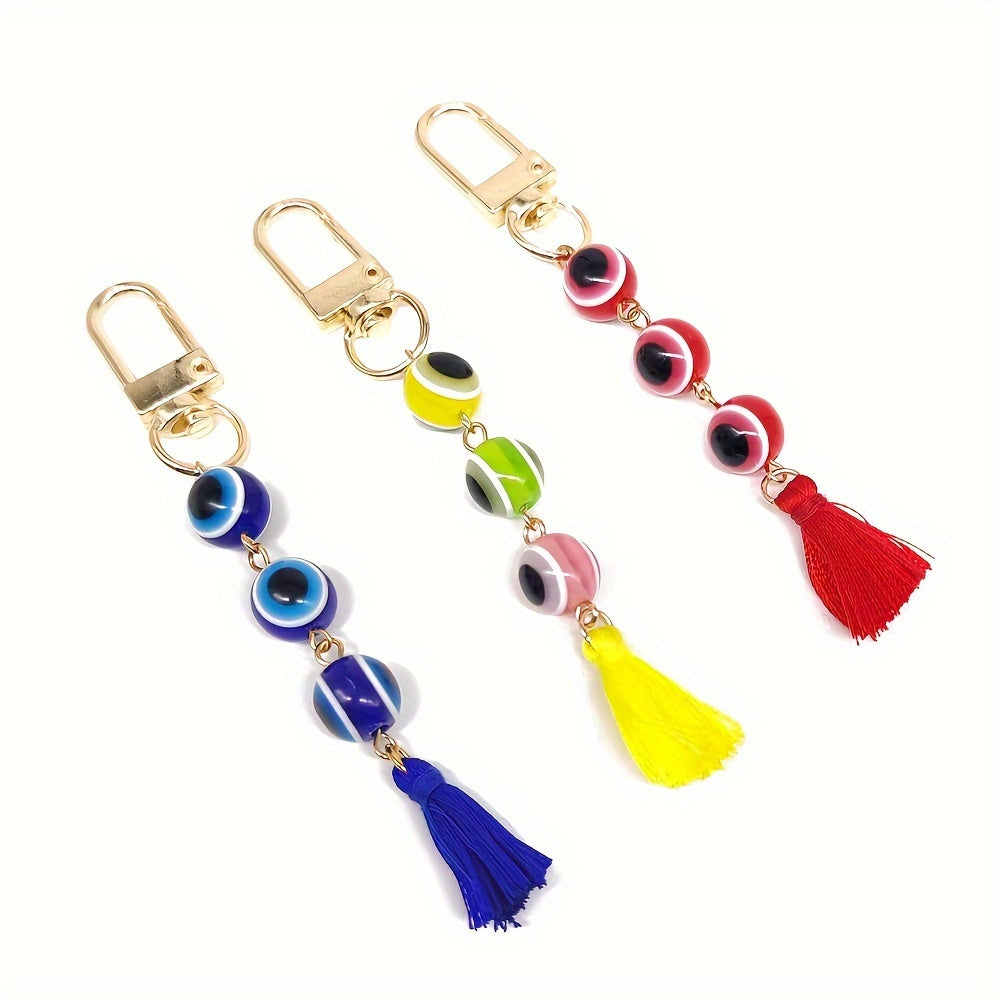 Creative Devil's Eye Tassel Keychain, Round Resin Pendant Keyring, Bag Backpack Charm Car Hanging Pendant