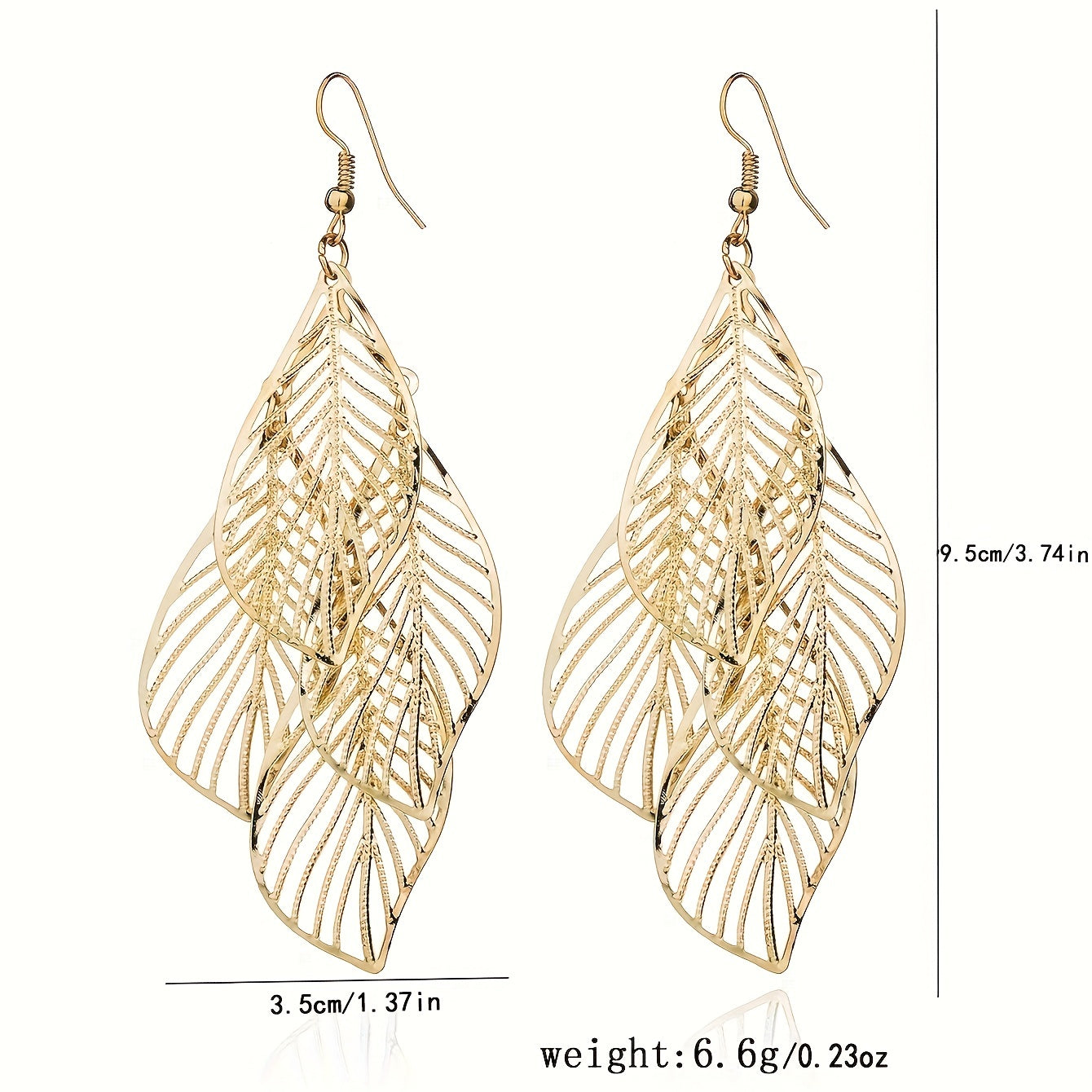 Multi-layer Hollow Leaf Pendant Golden Dangle Earrings Retro Boho Style Alloy Silver Plated Jewelry