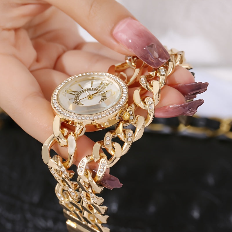 Women's Luxury Rhinestone Quartz Watch Hiphop Fashion Analog Wrap Bracelet Wrist Watch
