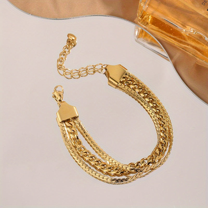 1pc Bohemian Punk Style Golden Triple Layered Fashion Wide Bracelet Elegant french style