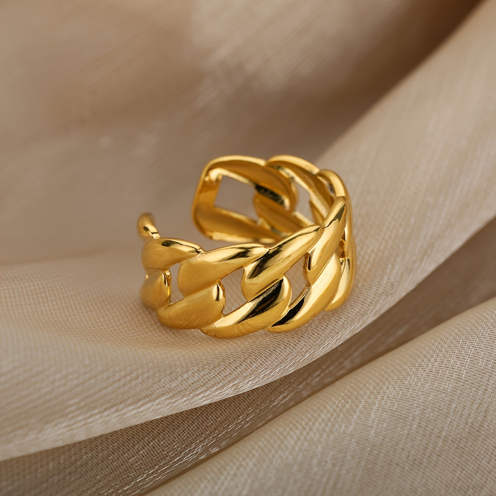 1pc Retro Hip Hop Stainless Steel Ring With Shape Of Chain, Couple Ring, Opening Adjustable Ring