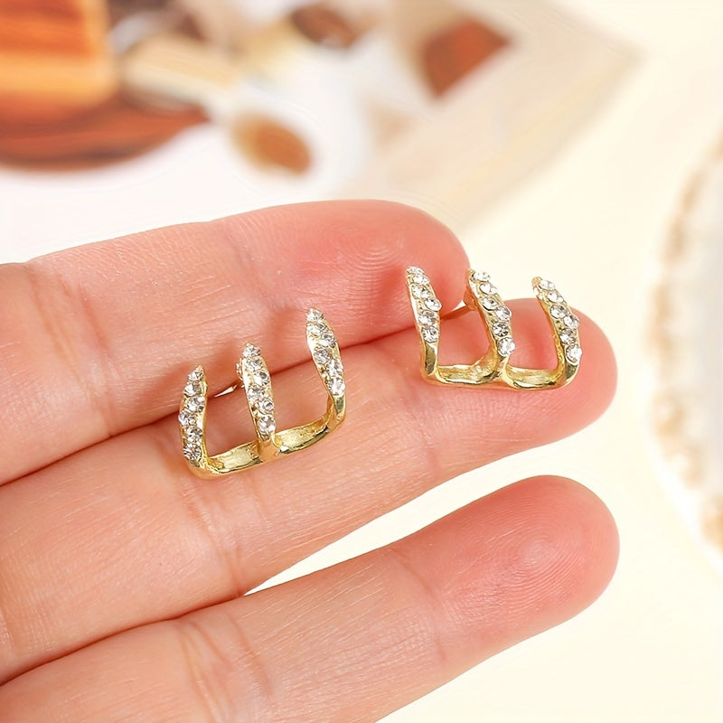 Minimalist Design Earrings, Three-layer Curved Ear Stud