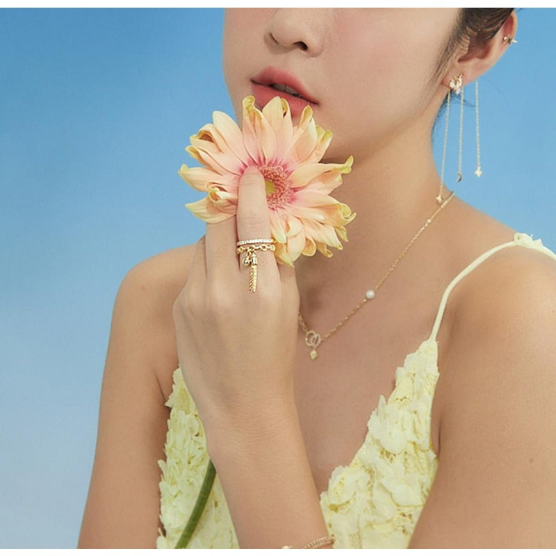 Bohemian Tassel Geometric Open Ring, Vintage Style Adjustable Finger Jewelry, Chinese-Inspired Sash Ball Dangle Ring For Women