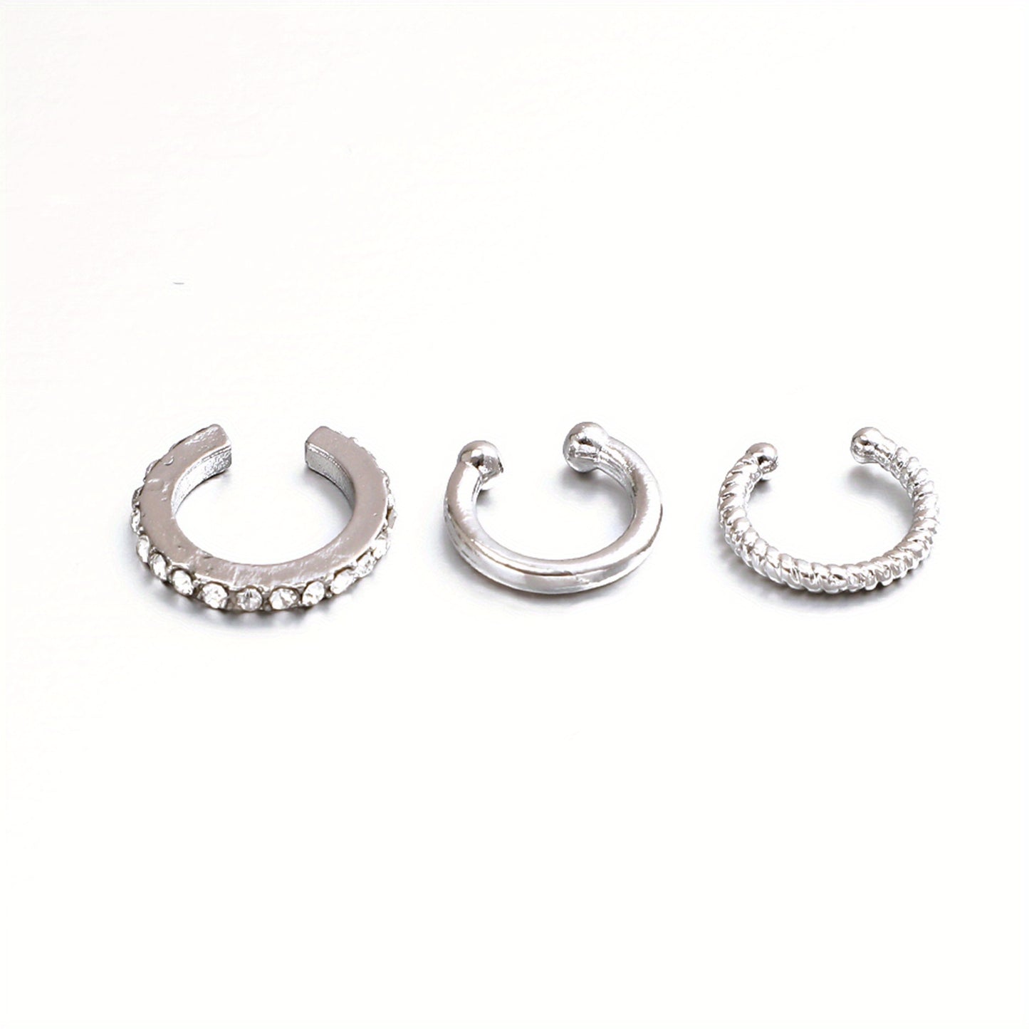 3pcs Set Zircon Decor C-shaped Ear Clips Without Ear Holes, Exquisite Trendy Threaded Pattern Glossy Surface Ear Cuff Set