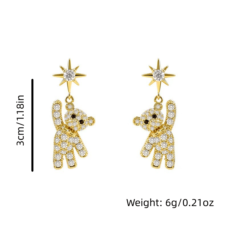 Cubic Zirconia Decor Cute Little Bear & Eight-pointed Star Pattern Stud Earrings