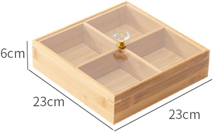 Bamboo Divided Serving Tray Set with Lid : Stylish Presentation for Dry Fruits, Snacks, and Desserts