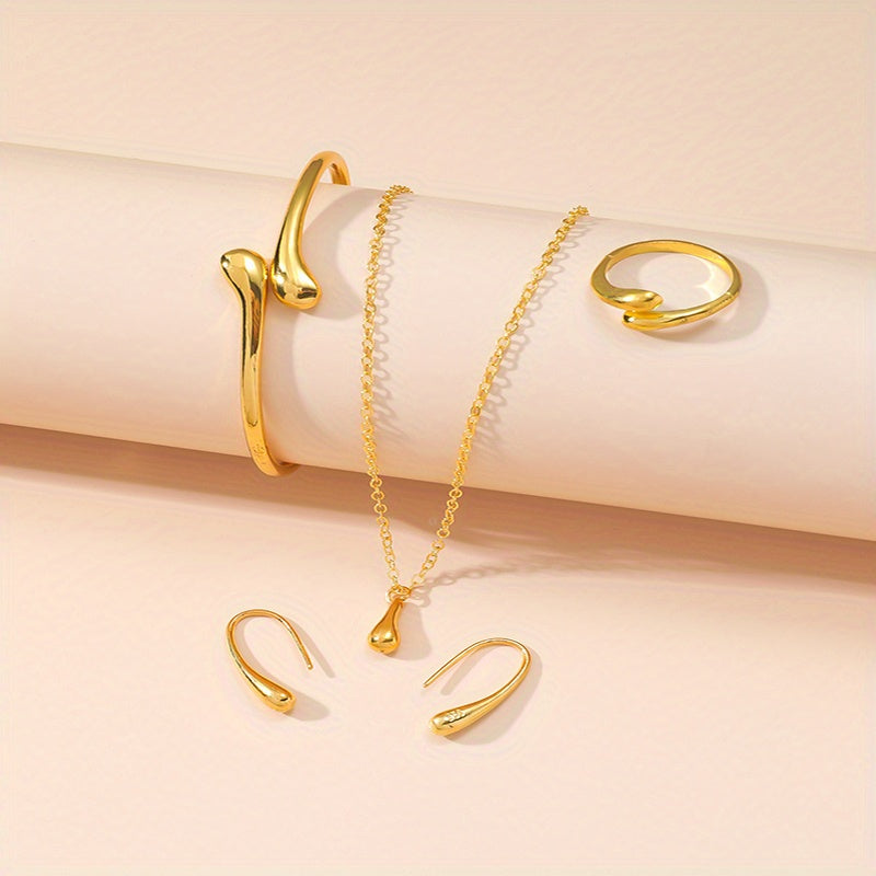 4pcs/Set Vintage Water Drop Jewelry, Including Necklace, Earrings And Ring