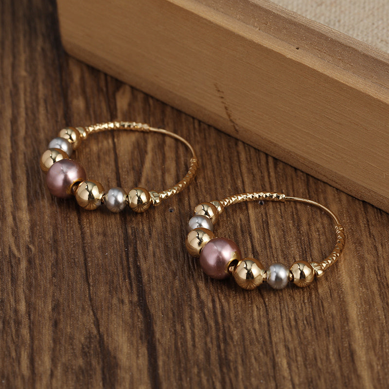 Unique Beads Circle Design Hoop Earrings Copper Jewelry Vintage Elegant Style Suitable For Women