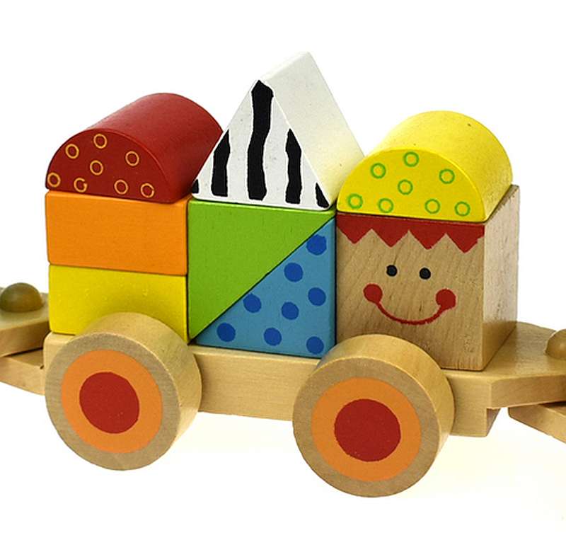 Stacking Train Toys Wood Train For Boys And Animal Trailers- Random Design)